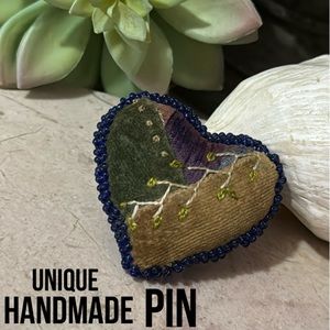 Vintage Heart Shaped Pin-Handmade-Velvet and Beads